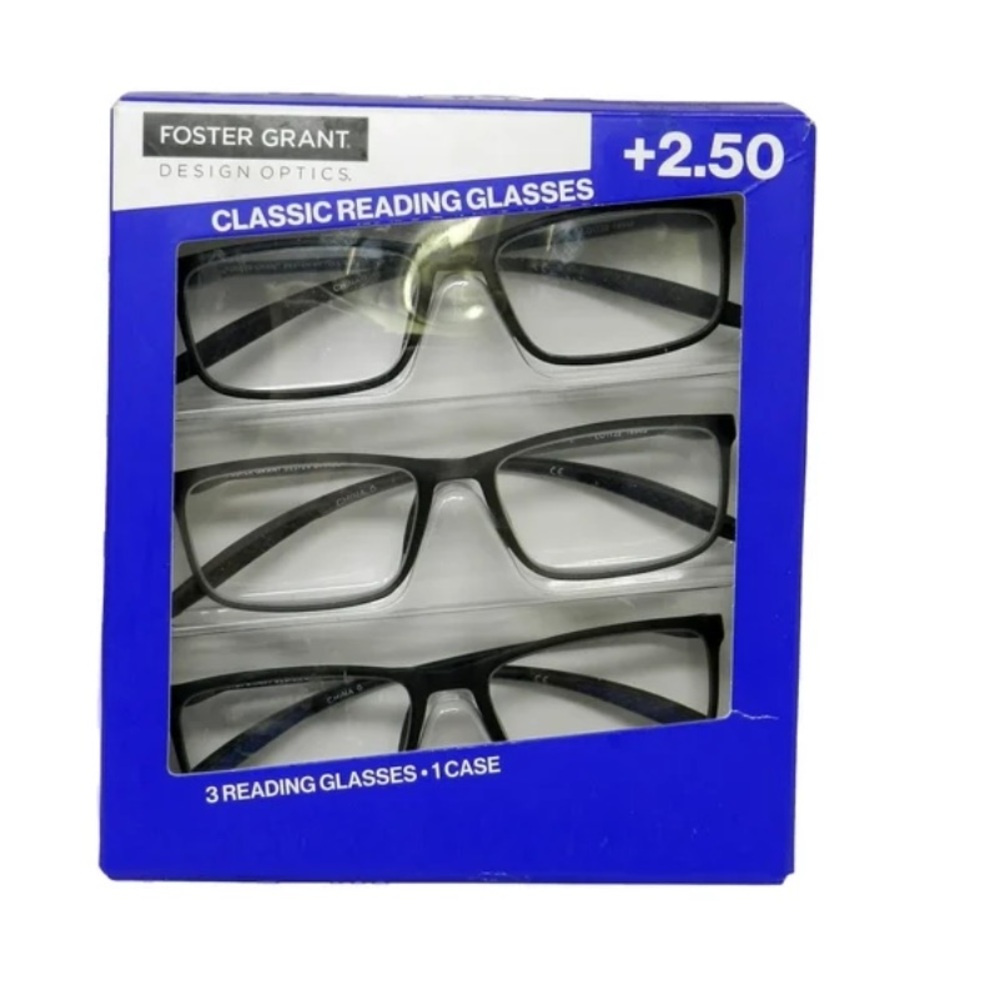 Foster Grant Black Reading Glasses 3-Pack +2.50 C